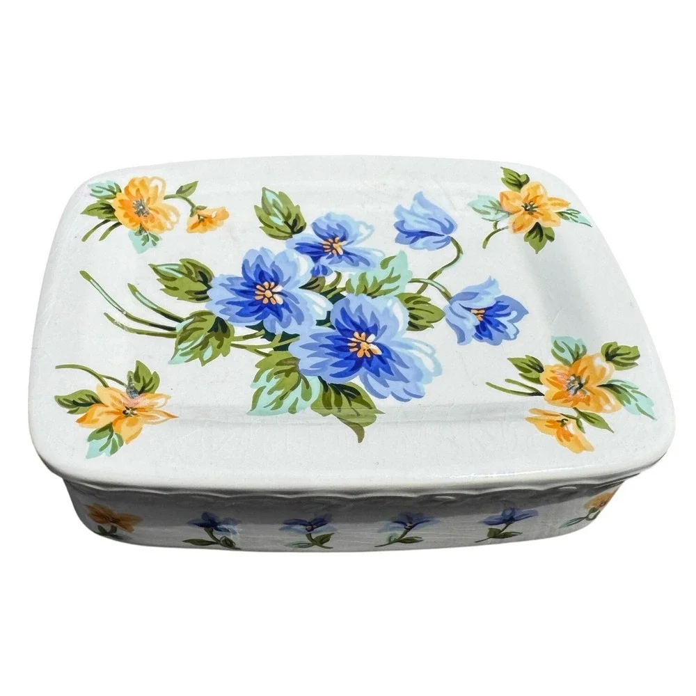 Liz Claiborne Liz at Home Just Picked Floral Ceramic Soap Dish Blue Yellow